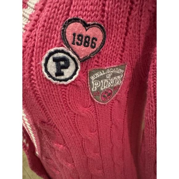 VS Y2K Varsity Sweater Bright Pink Preppy Barbiecore Academia Nerdy Size L - Picture 2 of 11